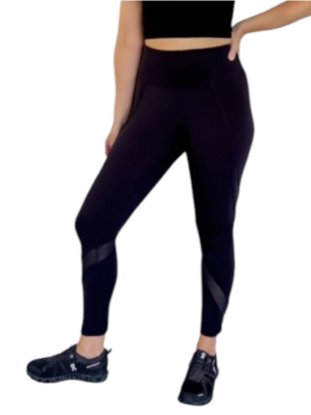 Free People Movement black sheer mesh panel high rise workout leggings large